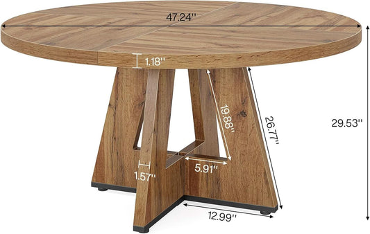 Round Dining Table Wood 47 Inch Burlywood Finish Farmhouse