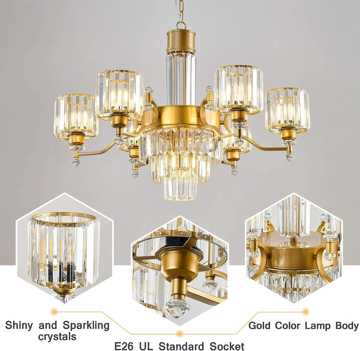 Seven Light Crystal Chandelier Gold Finish Ceiling Fixture