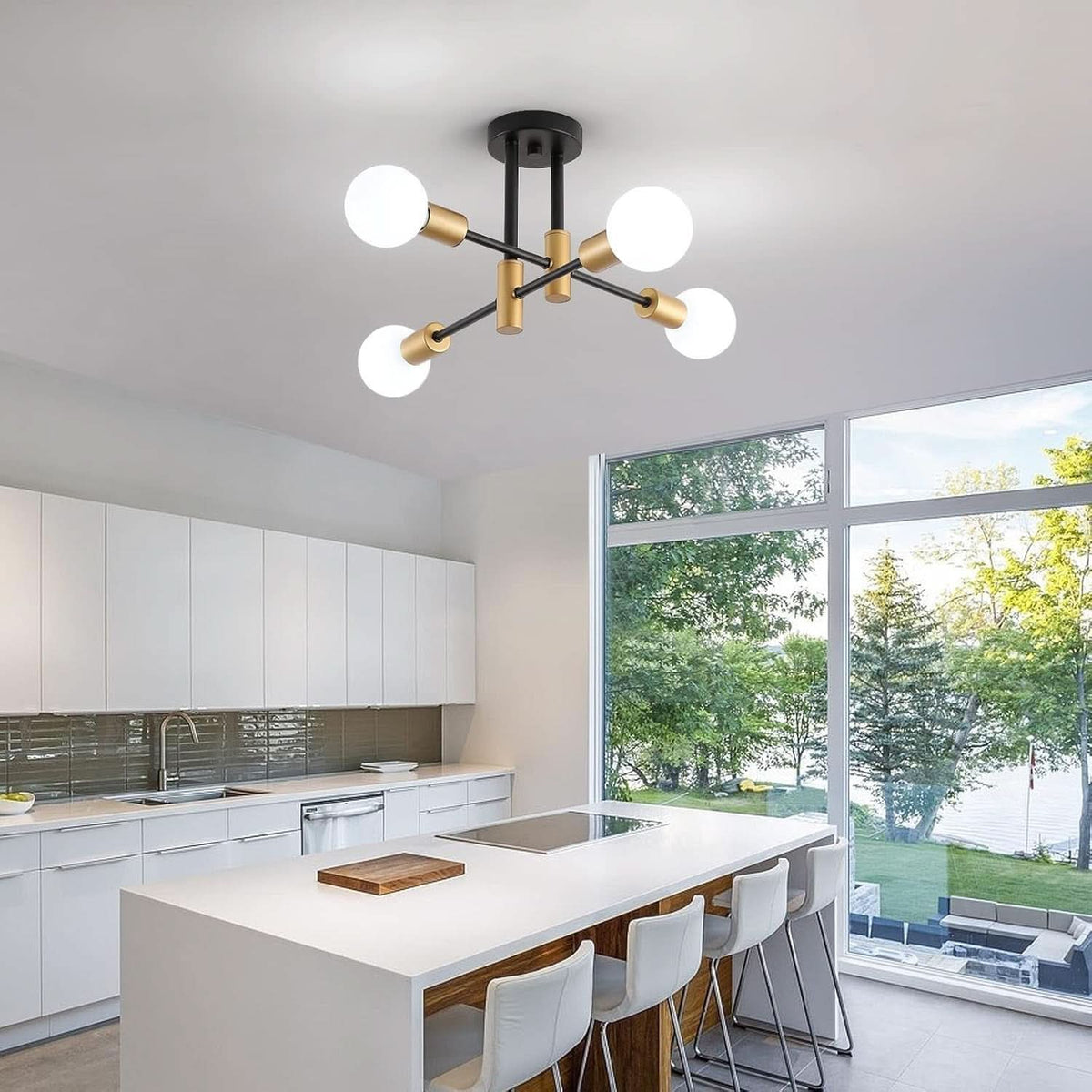 Black Gold Sputnik Chandelier Ceiling Light Modern-1