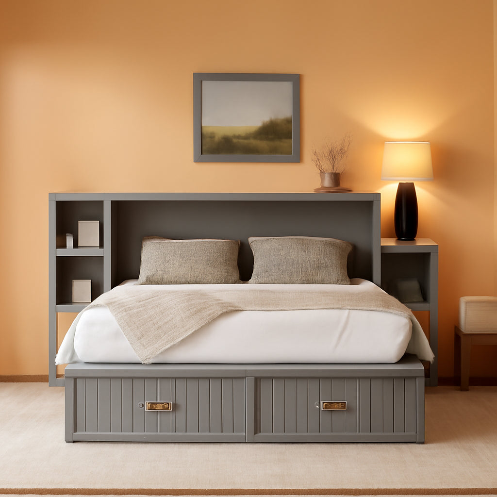 Spacious Murphy Bed With Generous Night stands Grey