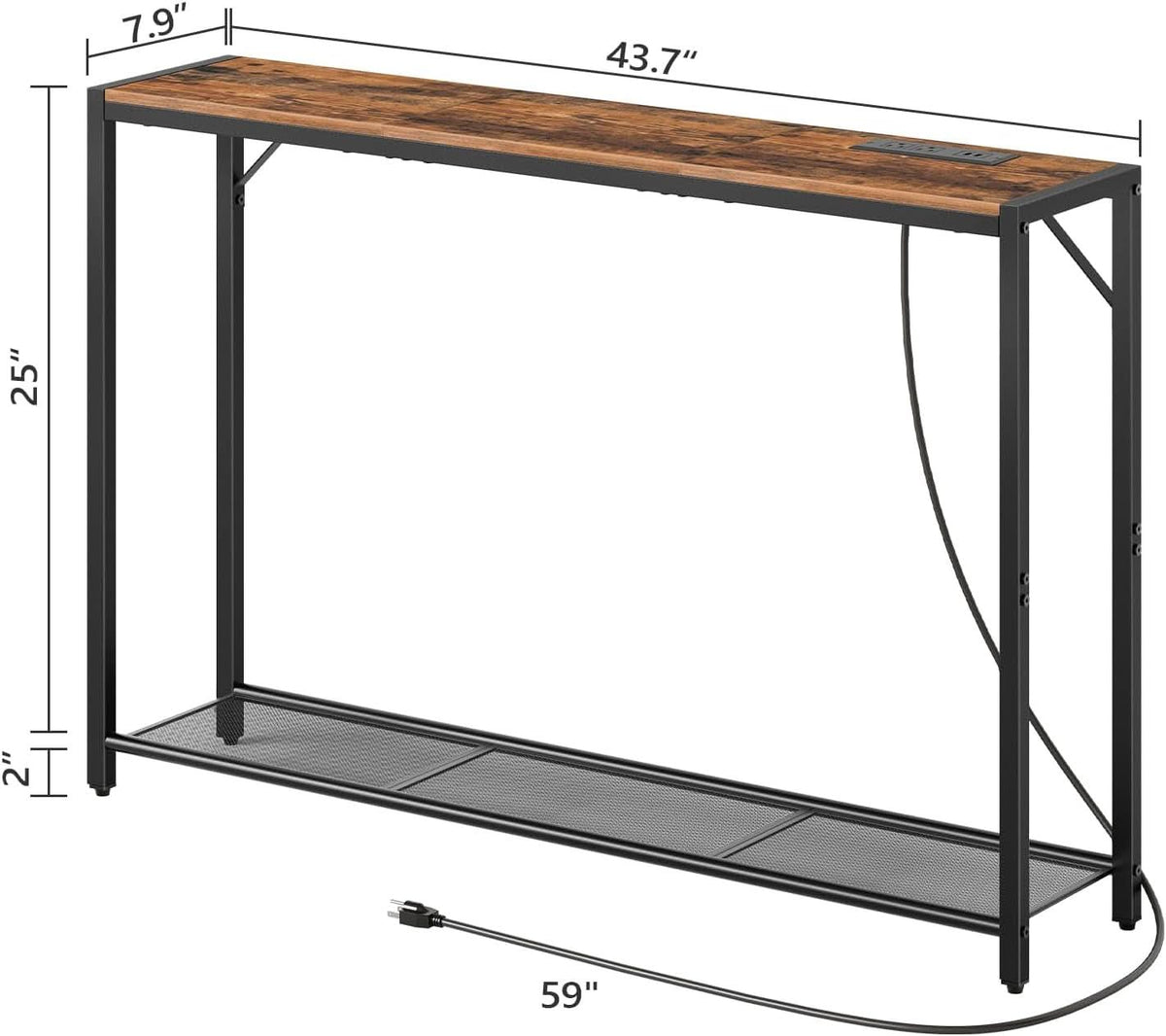 Sofa Console Table 43Inch USBPorts Ultra Durable Matte Finish