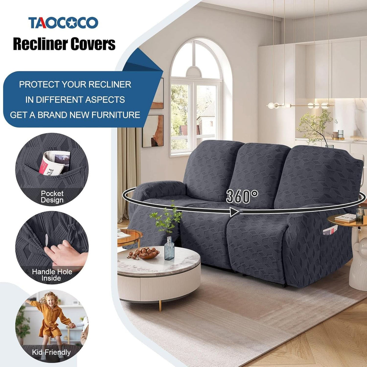 Dark Grey Premium Microfiber Recliner Stretchable Cover