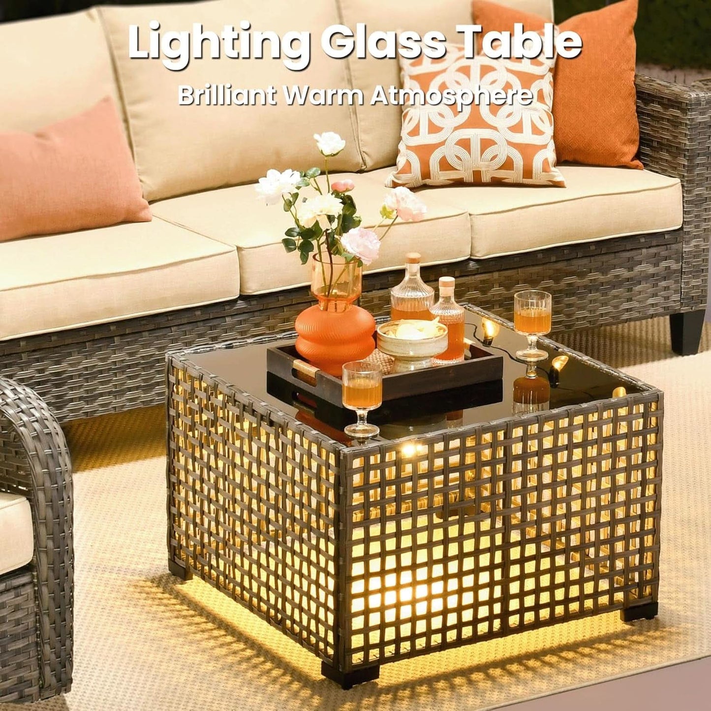 Modern Outdoor Wicker Furniture Set with Swivel Rocking Chairs-4