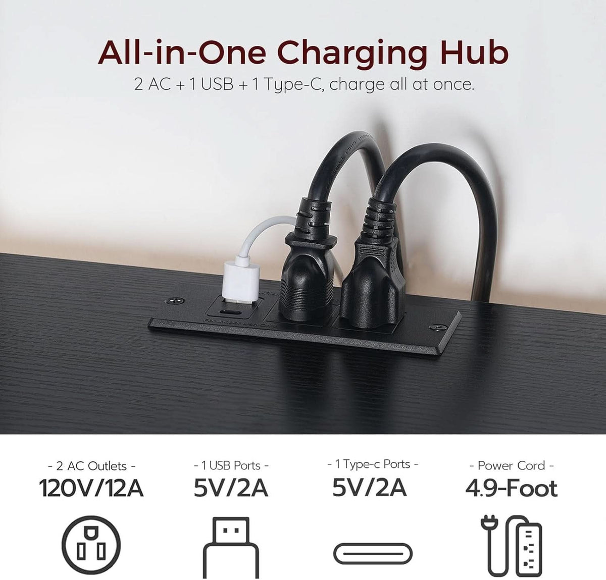 Black Floating TV Stand With Integrated Power Outlet USB
