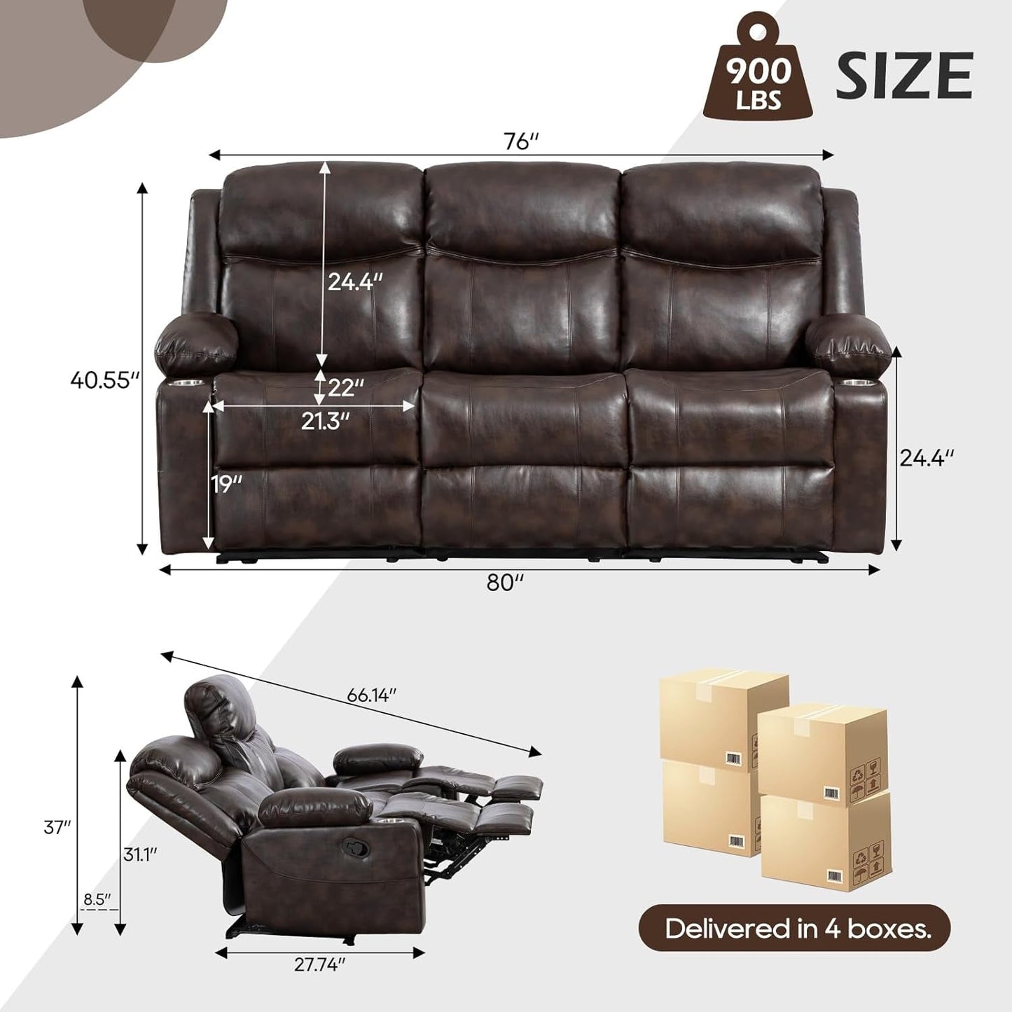 Chestnut Premium Recliner Sofa With Massage Deluxe