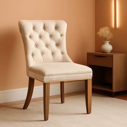 Beige Velvet Dining Chairs Set Of Six Tufted Wingback