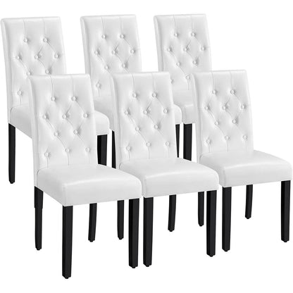 Dining Chairs Set of 6 White Leather Seat Solid Wood Legs