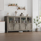 Fifty Five Inch Grey Buffet Cabinet Glass Doors Storage