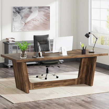 71 Inch Brown Executive Wood Computer Desk For Home Office