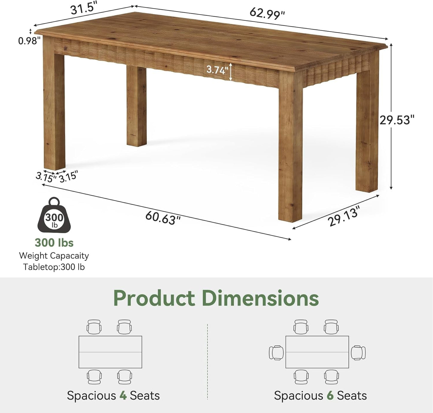 63 Realwood Farmhouse Rectangular Dining Table Espresso