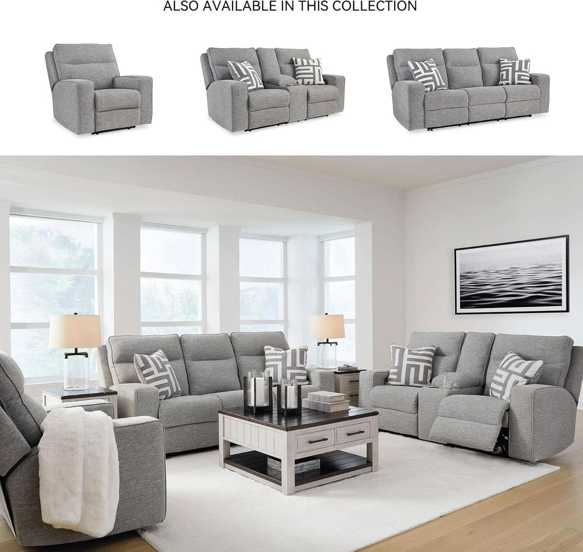 Premium Reclining Sofa Illuminating Gray USB Ports