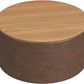 Polyester Upholstered Brown Wood Top Storage Ottoman