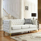 Velvet Beige 80-Inch Sofa Set With 58-Inch Loveseat And Gold Nail Heads
