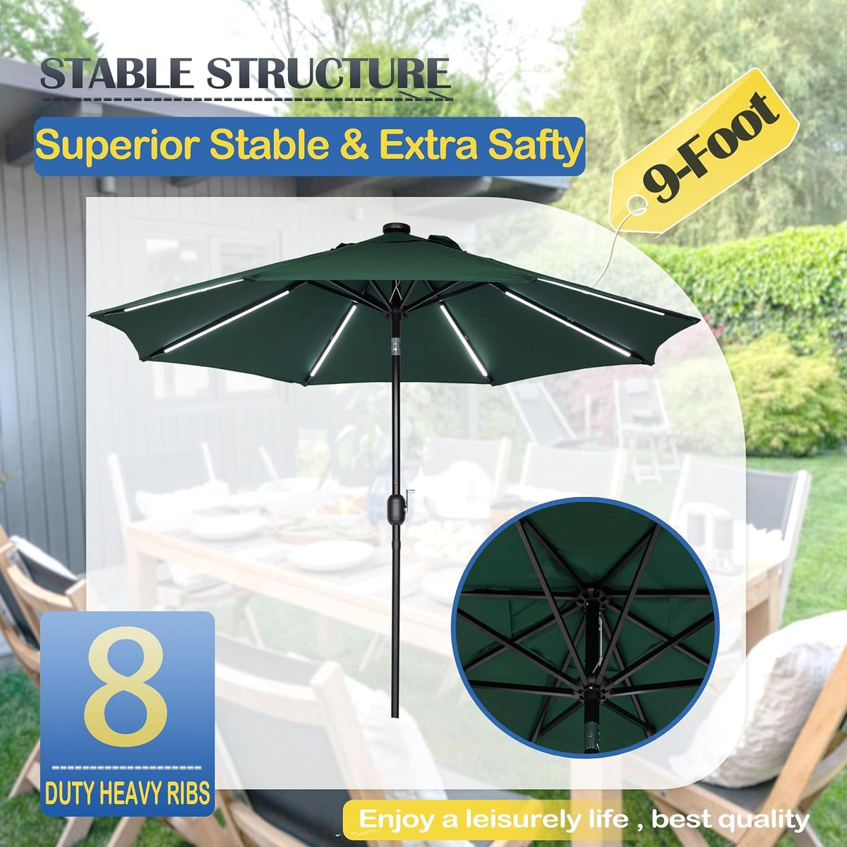 9ft Weatherproof Outdoor Solar LED Patio Umbrella Pro