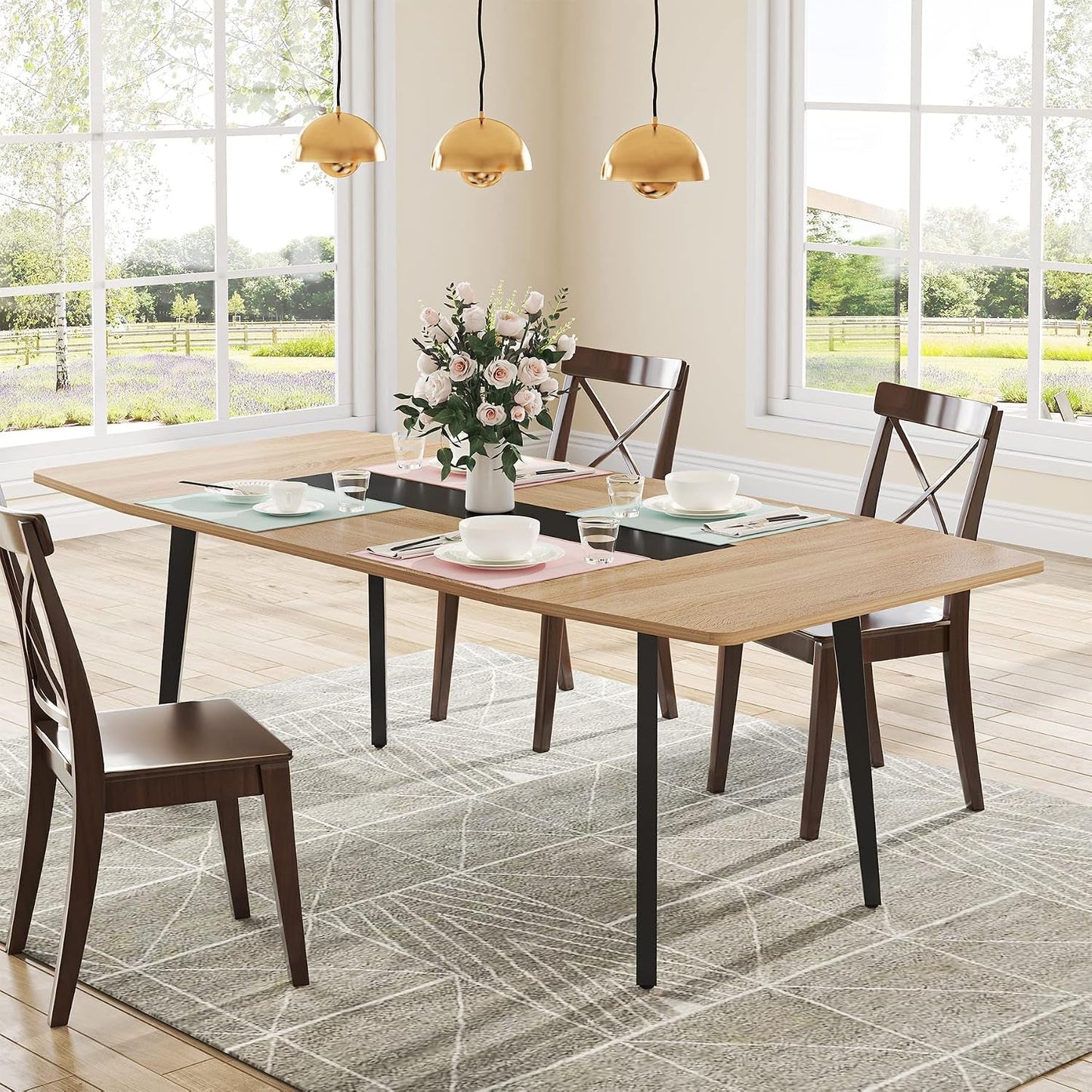 Tribesigns Light Walnut Contemporary Dining Table Kitchen