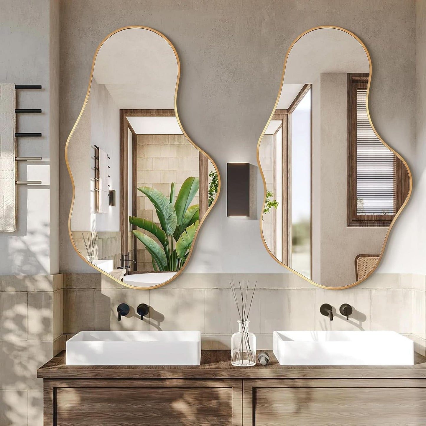 22X36 Irregular Wall Mirror Gold Aluminum Decorative