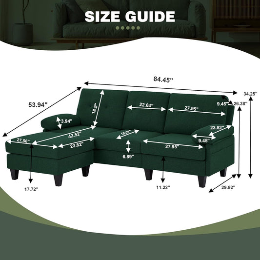 Eighty Six Inch Green Sectional Sofa Living Room Set