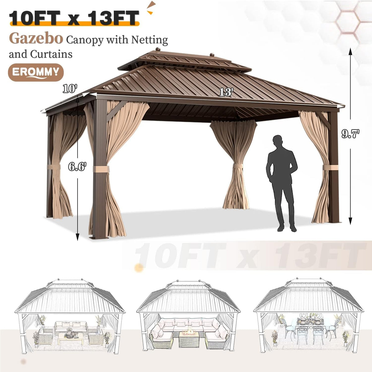 10x13 Feet SolidTop Gazebo Galvanized Steel Roofing