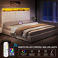 King Corduroy Platform Bed With Charging Station And LED Lights