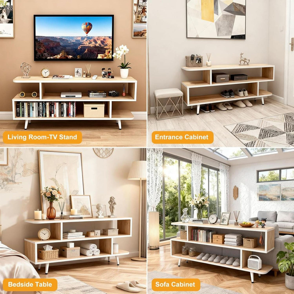 Walnut Finish 65 Inch TV Stand With Storage Cabinet Solutions-2