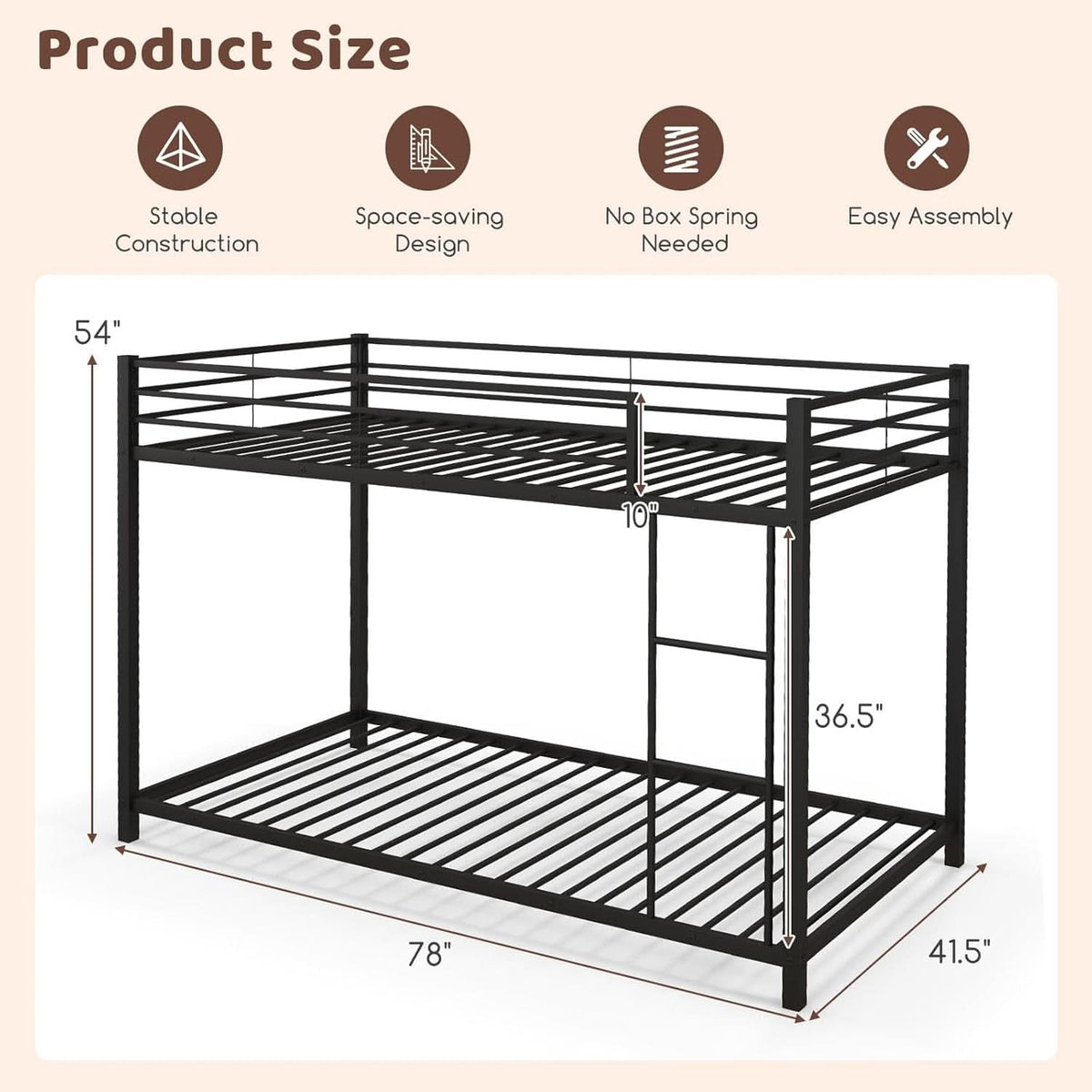 Metal Bunk Bed Twin Over Twin With Safety Guard Rails
