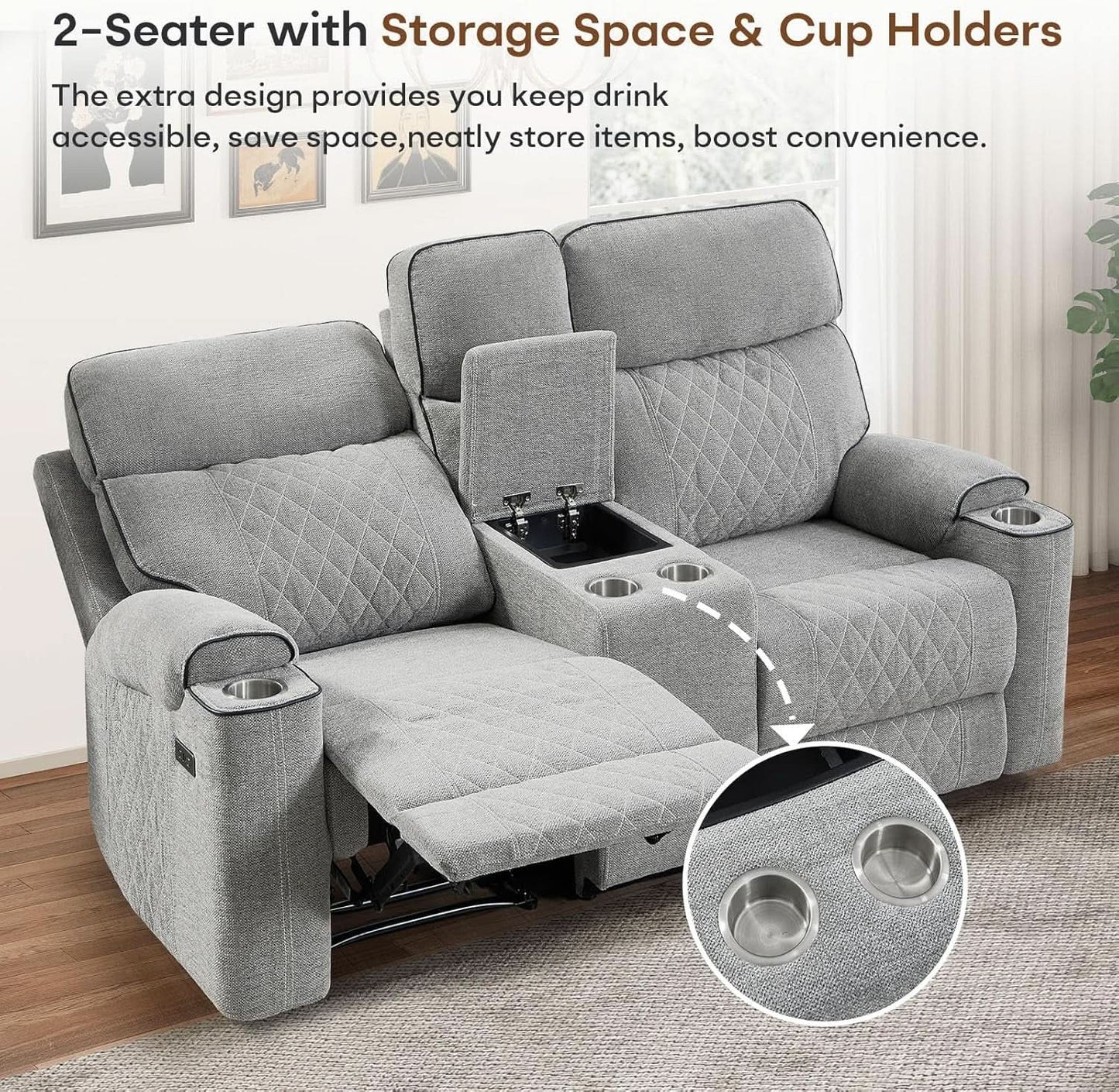 Light Grey Power Recliner Contemporary Sofa Collection