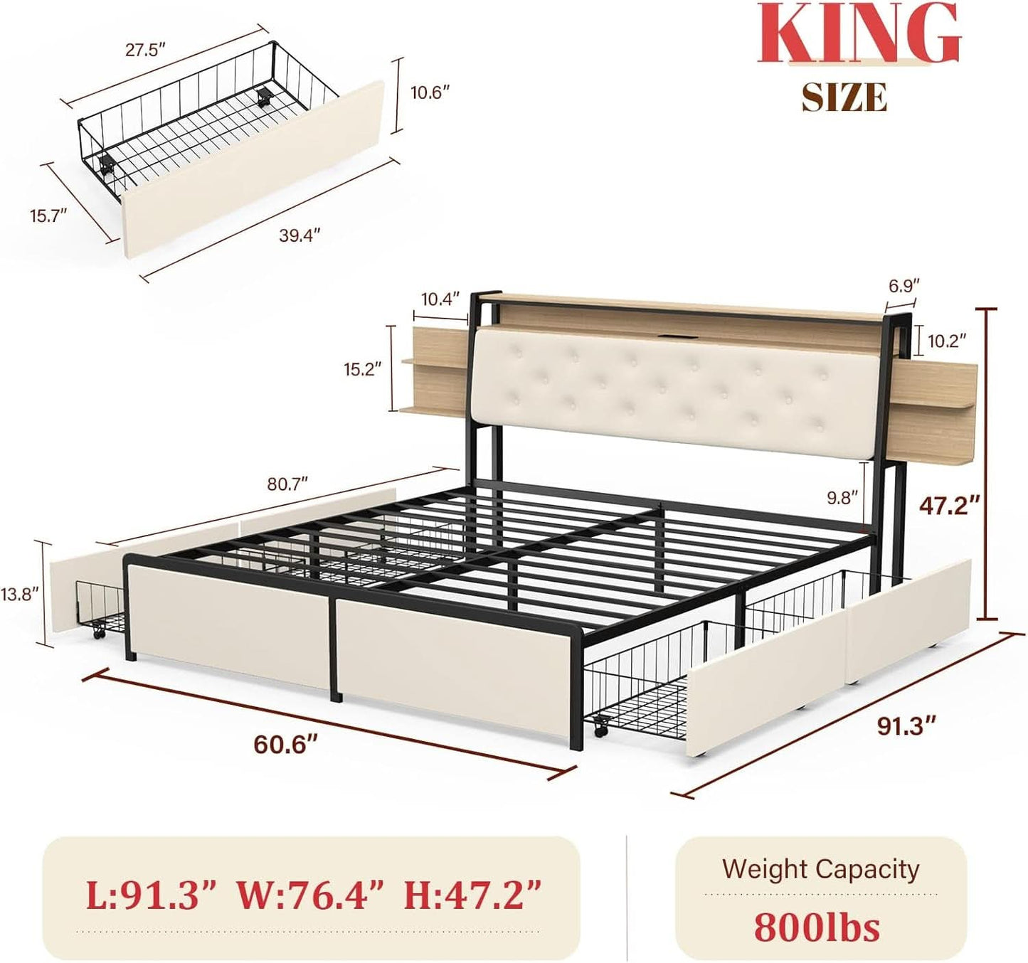 Beige Velvet Platform Bed Frame With Storage Drawers Included
