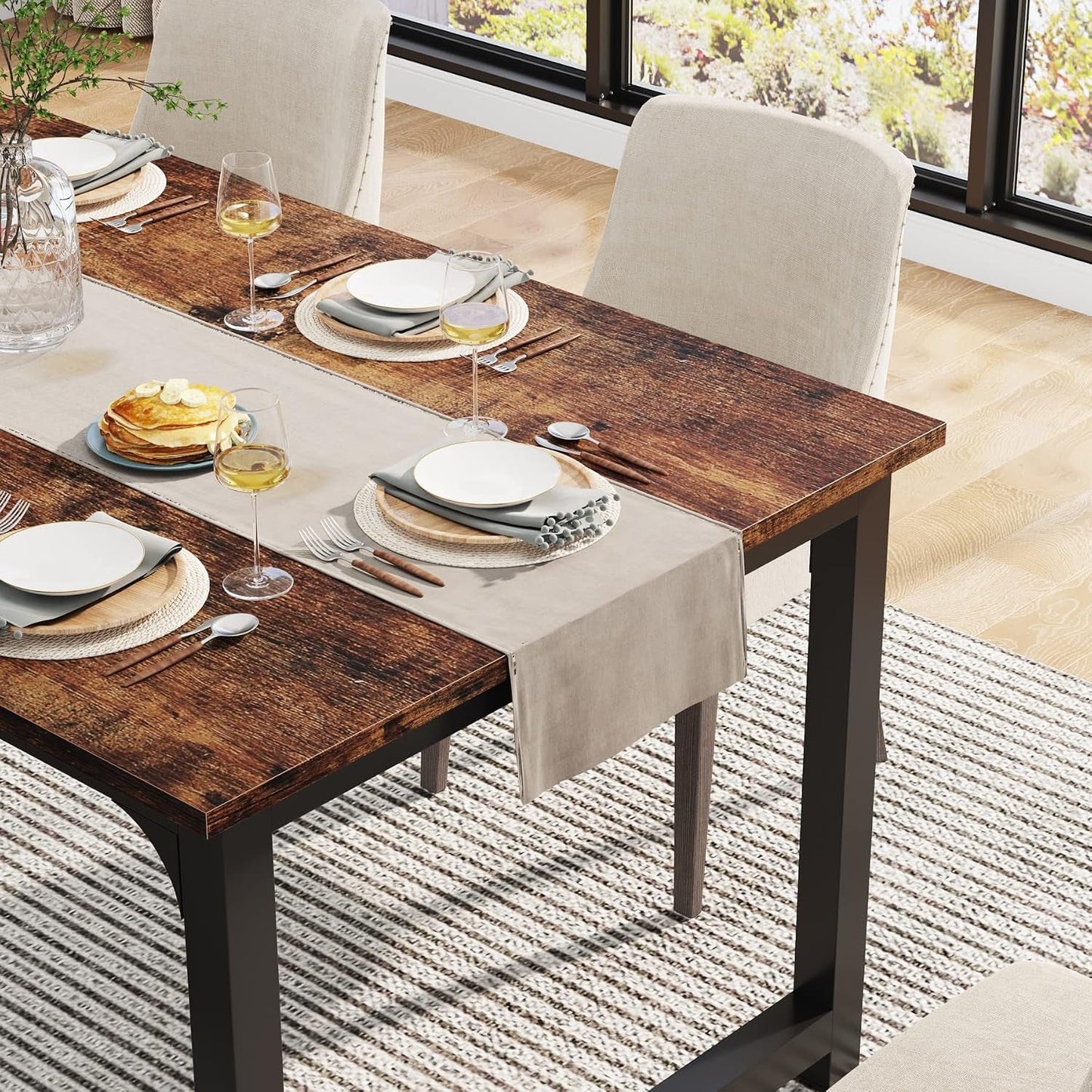 Tribesigns Industrial Dining Table Brown Metal Legs
