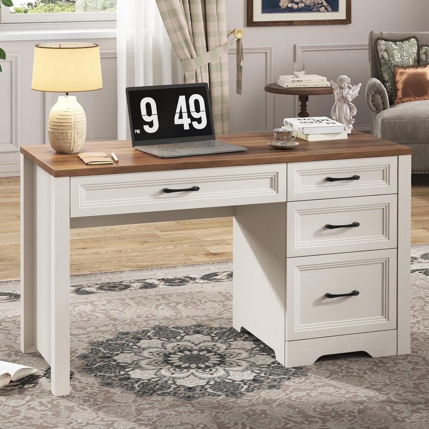 Farmhouse Executive Desk With Generous Drawers White