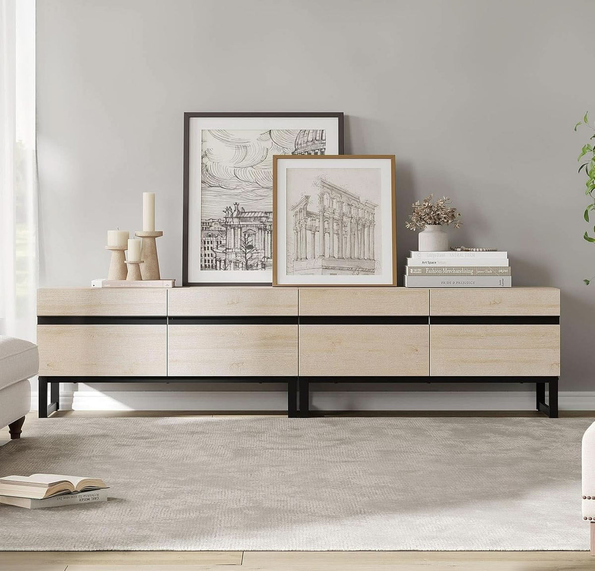 Light Oak Contemporary Entertainment TV Stand 75 Inch