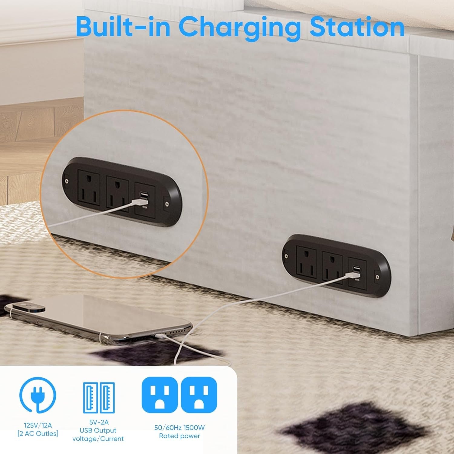 Queen Murphy Bed Cabinet With Integrated USBCharge-4