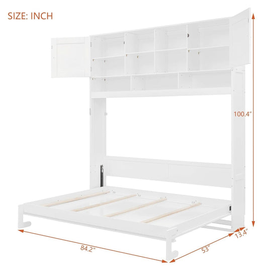 Queen Murphy Bed With Bright White Storage Cabinets