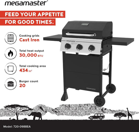 Three-Burner Propane Grill 30000 BTU Folding Tables