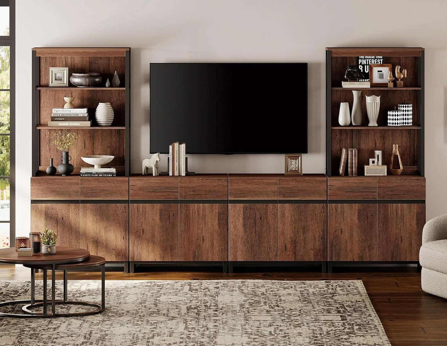 Brown Wooden TV Stand With Adjustable Entertainment Center