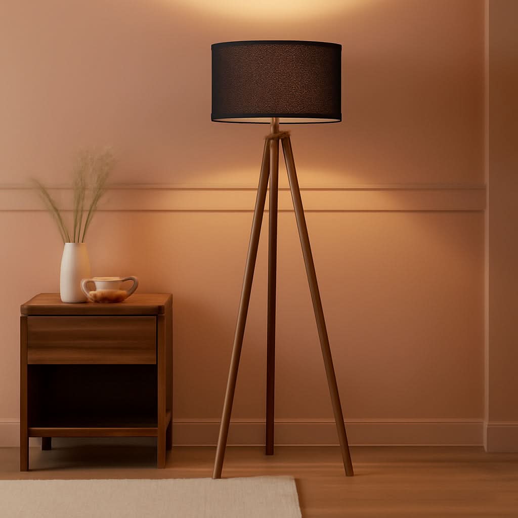 Walnut Wood Tripod Floor Lamp Color Temperature LED-0