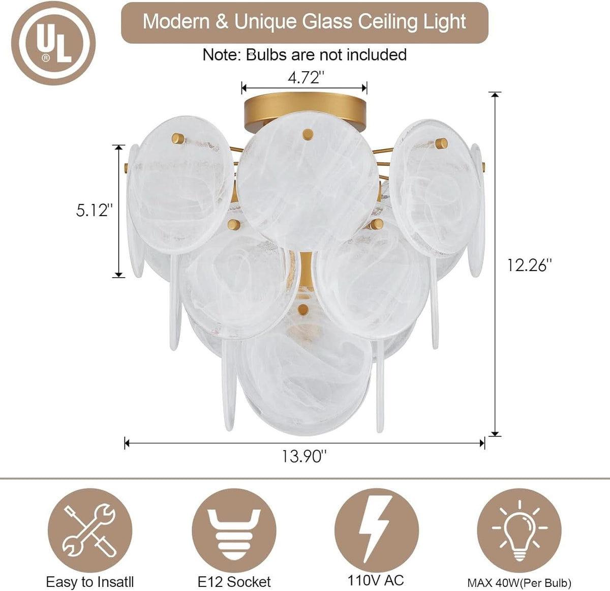 Gold 4 Light Crystal Glass Flush Mount Ceiling Light
