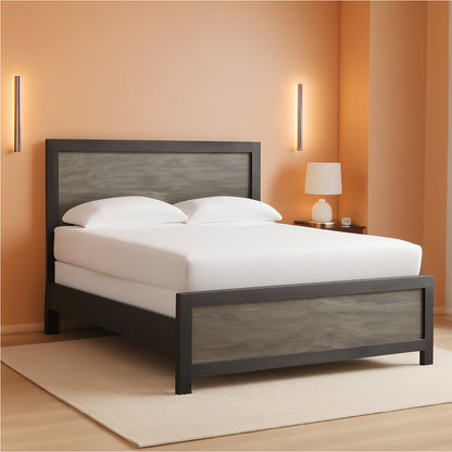 Queen Bed Frame With Headboard TwoTone Warm Gray Matte Black