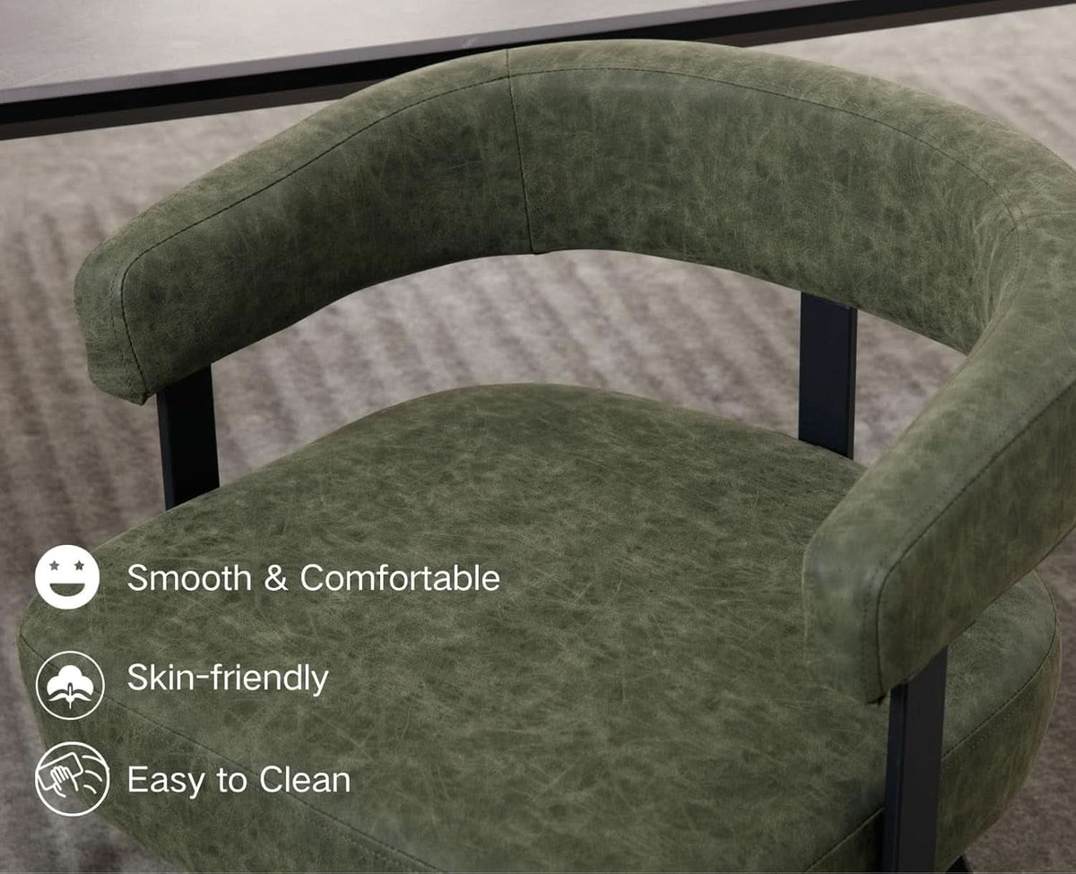 Green Leather Upholstered Dining Chairs Curved Back