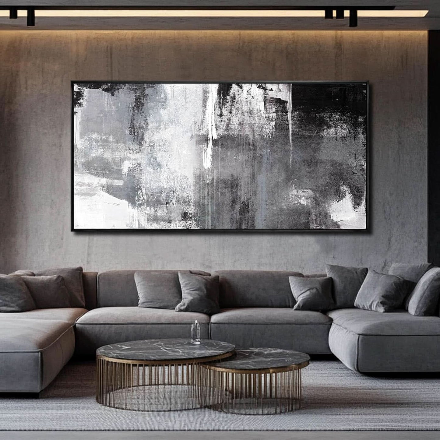 Contemporary Monochrome Abstract Wall Art Canvas 30x60