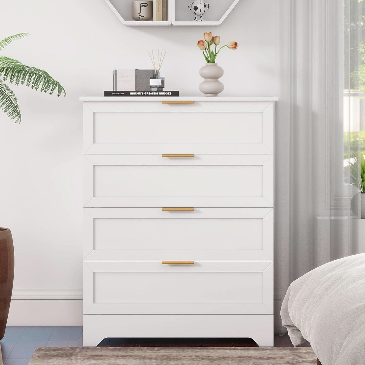 White Lofty Hardwood Dresser With Generous Drawers