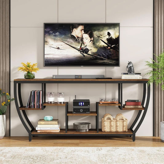 70.9 Inch Rustic Industrial Sofa Table Storage Shelves