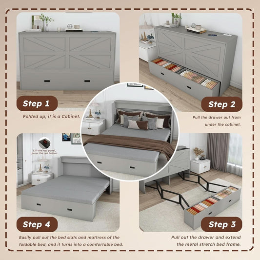 57 Inch Murphy Bed With Integrated Storage Solution