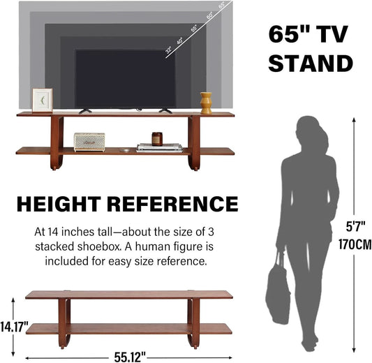 Bamboo TV Stand 65 Inch Walnut Stain Durable Console