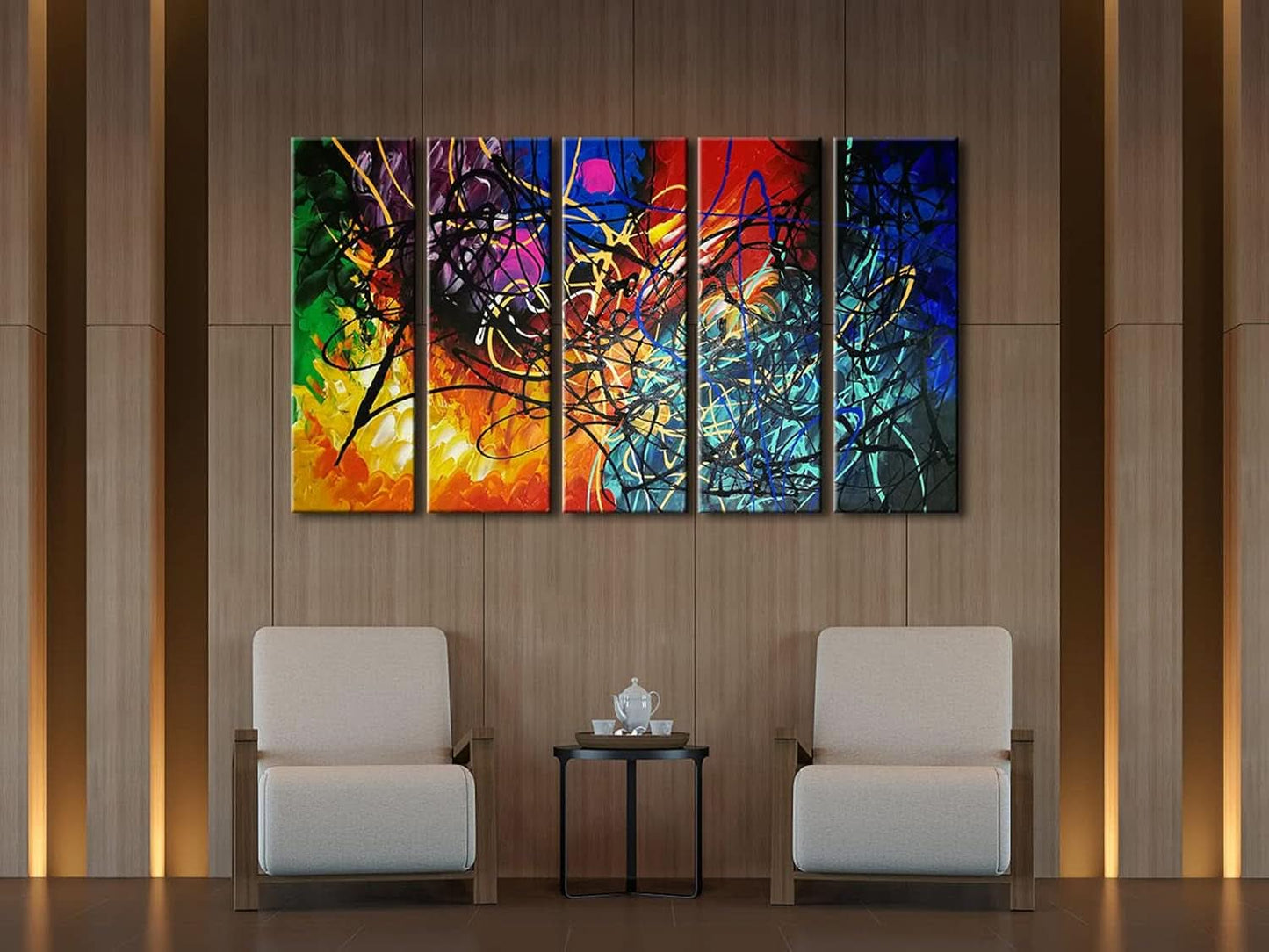 Five Panel Abstract Heart Canvas Wall Art Extra Large