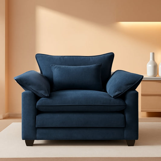 Oversized Chenille Accent Chair Blue DeepSeat Cushioned