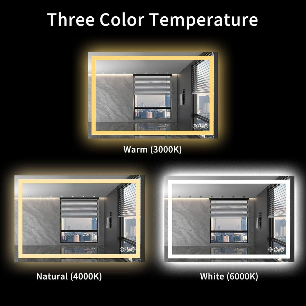 48X36Inch LED Backlit AntiFog Vanity Mirror Dimmable