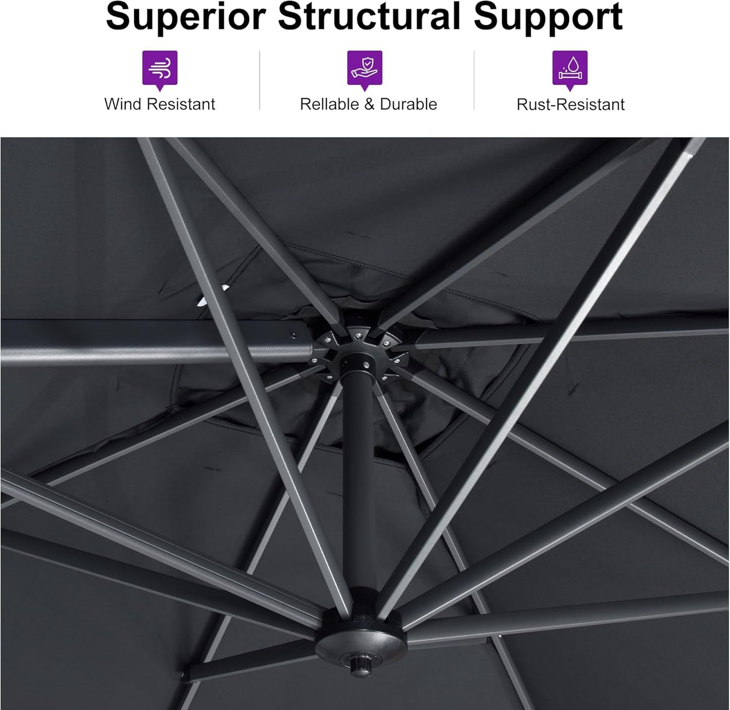 Cantilever Umbrella 10 Feet Round Graphite Rotating