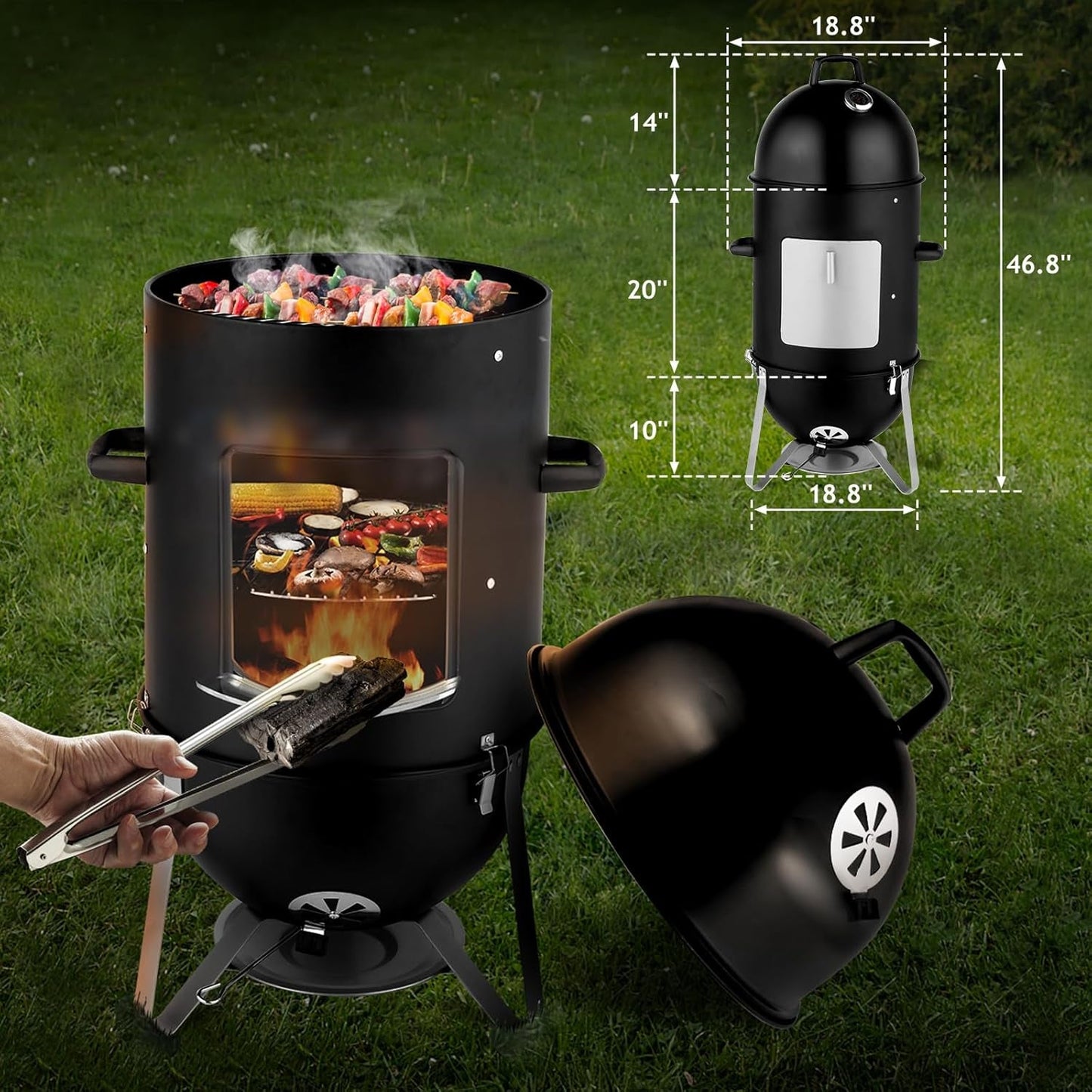 Vertical Charcoal Grill With Integrated Thermometer