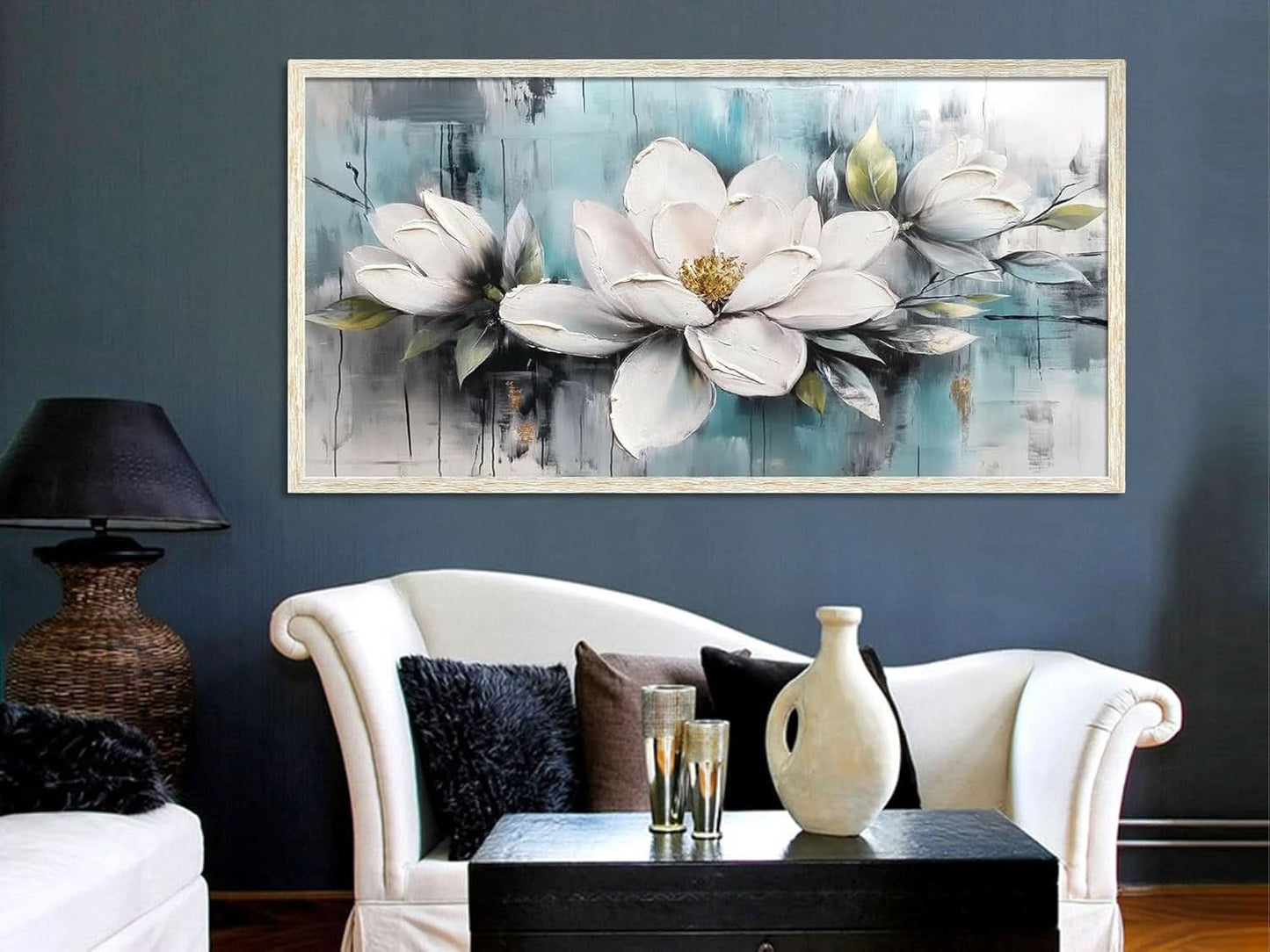 Framed Magnolia Wall Art 40x20 MoonstoneTeal Textured