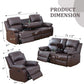 Manual Leather Recliner Sofa Set Brown For Living Room